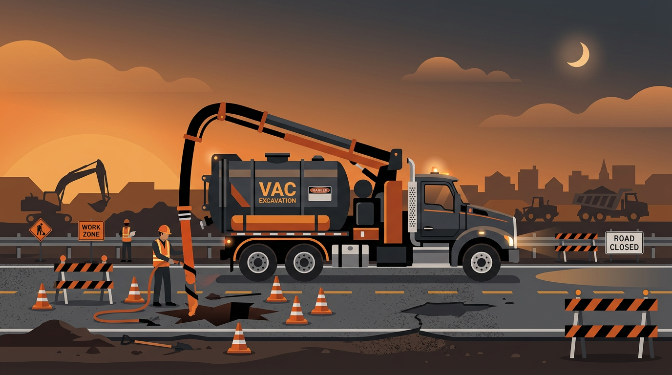 Vacuum excavation truck on a worksite